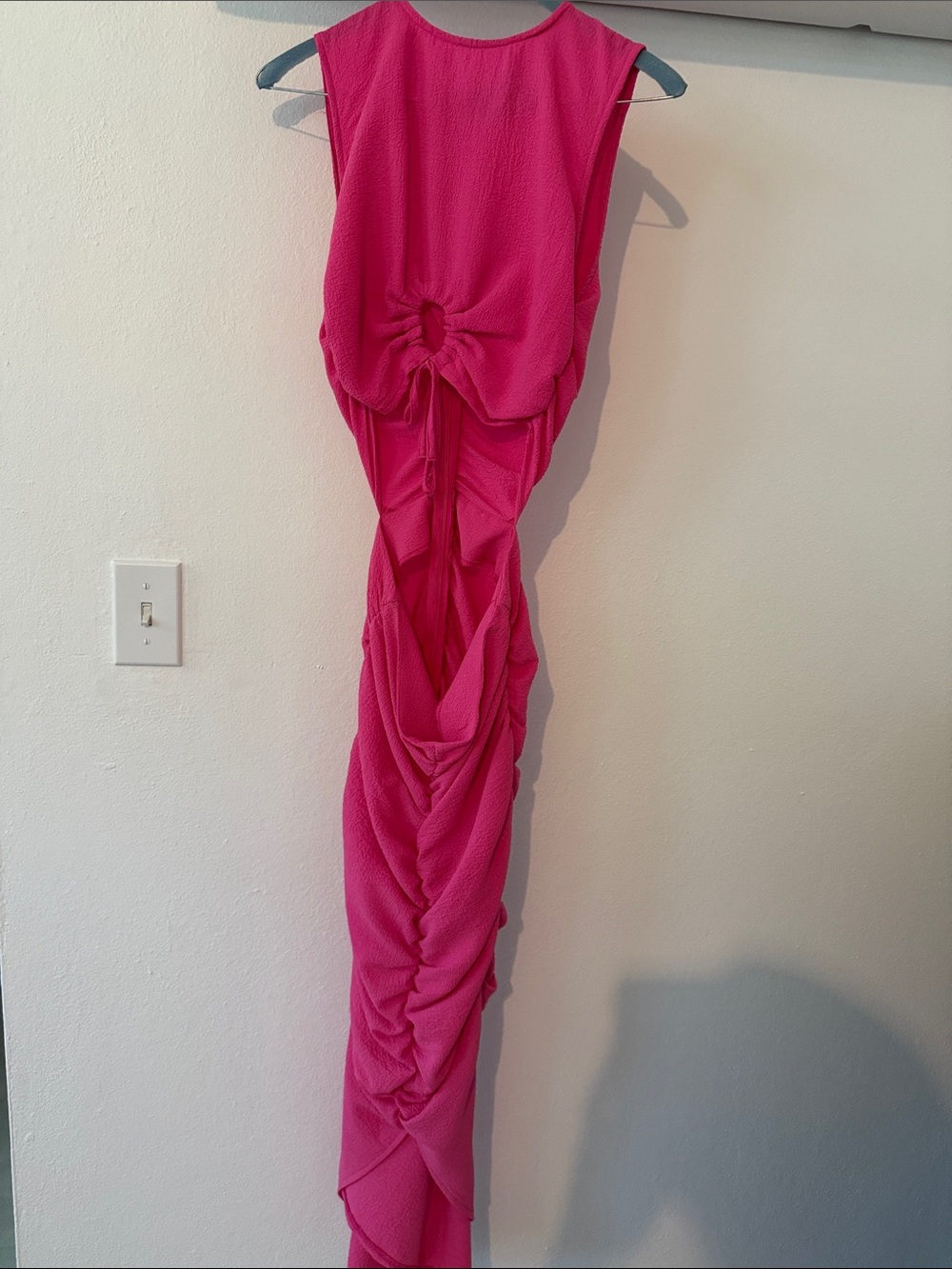 PrettyLittleThing Hot Pink Ruched Cut-Out Maxi Dress